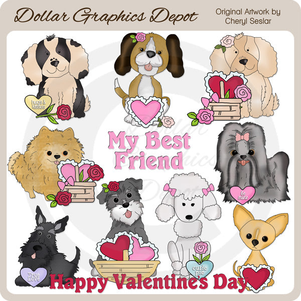 Valentine Puppies - Clip Art - DCS Exclusive