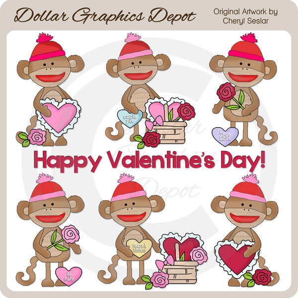 Valentine Sock Monkeys - Clip Art - *DCS Exclusive*