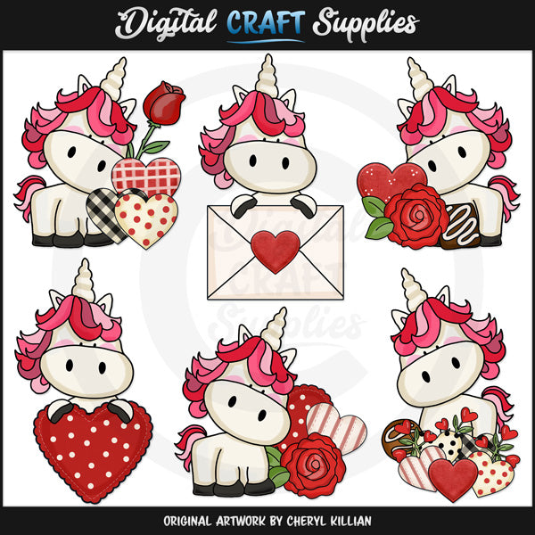 Valentine Unicorns - Clip Art