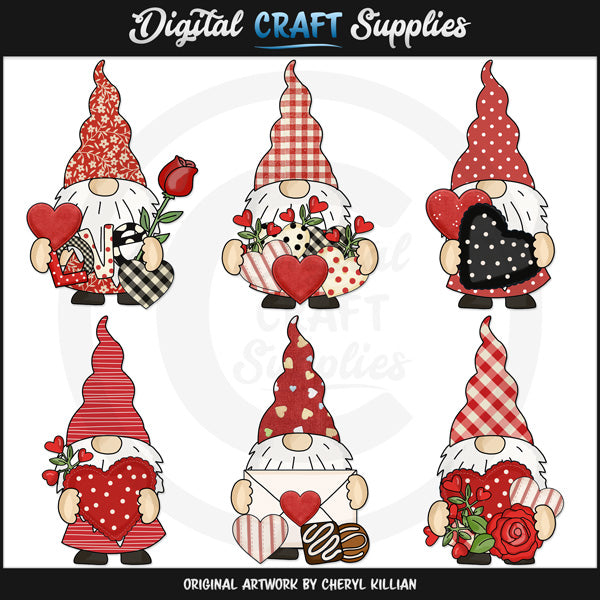 Wee Valentine Gnomes - Clip Art