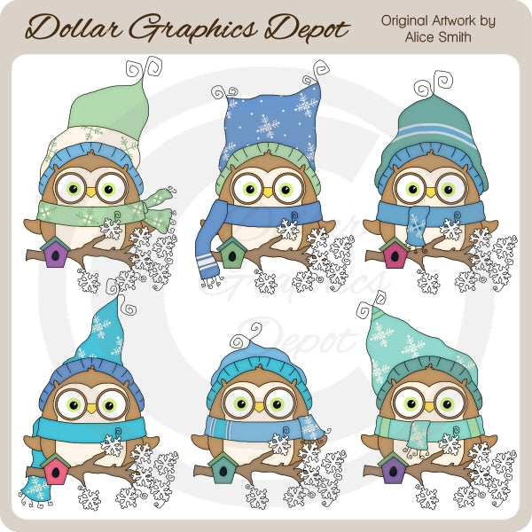 Winter Owls - Clip Art - *DCS Exclusive*