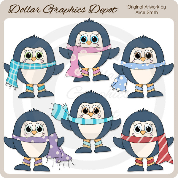 Winter Scarf Penguins - Clip Art