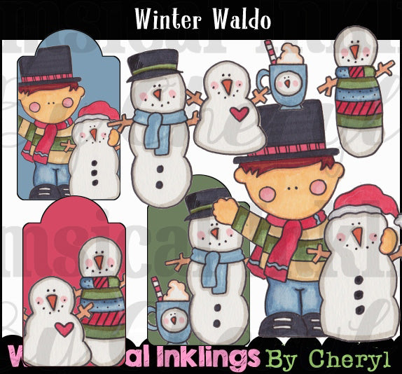 Winter Waldo... Collezione grafica colorata a mano